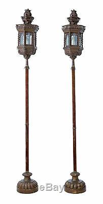 Pair Of Late 19th Century Copper Venetian Lamps On Poles