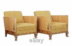 Pair Of Late Art Deco Elm And Birch Club Armchairs