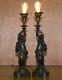 Pair Of Late Victorian French Solid Bronze Table Lamps Of Art Nouveau Maidens