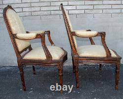 Pair of Late 18th Century French Berger Arm Chairs, Newly Upholstered & Restored