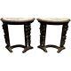 Pair of Late 19th C European Carved Walnut Demilune Marble Top Consoles