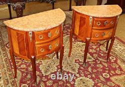Pair of Late 19th / Early 20th Century Inlaid French Marble Top Nightstands
