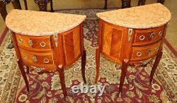 Pair of Late 19th / Early 20th Century Inlaid French Marble Top Nightstands