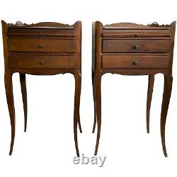 Pair of Late 19th c French Walnut Side Tables with Candle Slides