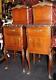 Pair of Late 19th c. Mahogany Inlaid Marble Topped Bedside Cabinets