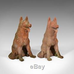 Pair of Life Size Terracotta Alsatian Dogs, German Shepherds, Late C20th