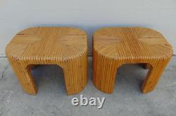 Pair of Split Bamboo End Tables with Waterfall Corners Vintage 1970s Organic Mod