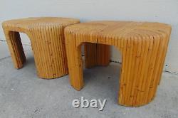 Pair of Split Bamboo End Tables with Waterfall Corners Vintage 1970s Organic Mod