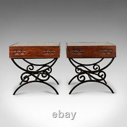Pair of Vintage Asian Side Tables, Heavy, Carved, Teak, Coffee, Glass Late C20th