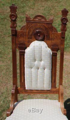 Pair of late 19th c. American Aesthetic Movement Carved Hall Chairs