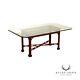 Pennsylvania Hus. Chinese Chippendale Style Carved Cherry Glass Top Dining Table