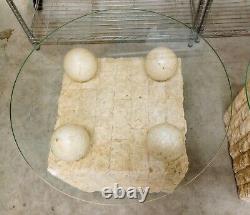 Postmodern Sculptural Matching Plaster and Glass End Tables Rare
