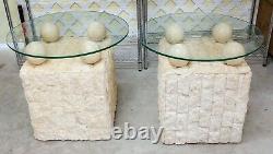 Postmodern Sculptural Matching Plaster and Glass End Tables Rare