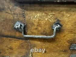 Primitive METAL BOUND LEATHER STAGECOACH TRUNK Tooled Design Forged Hardware