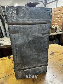 Primitive METAL BOUND LEATHER STAGECOACH TRUNK Tooled Design Forged Hardware