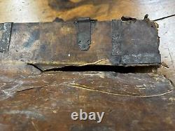 Primitive METAL BOUND LEATHER STAGECOACH TRUNK Tooled Design Forged Hardware