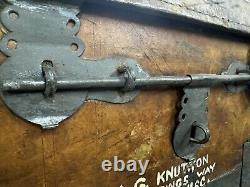 Primitive METAL BOUND LEATHER STAGECOACH TRUNK Tooled Design Forged Hardware