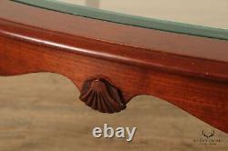 Queen Anne Style Carved Cherry Oval Glass Top Coffee Table