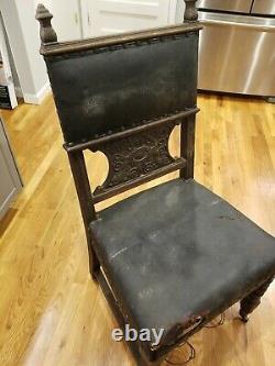 RARE Antique Masonic Hand Carved Wood Chair. Late 19th Century. UNRESTORED
