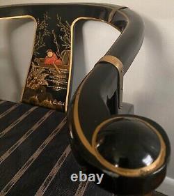 RARE James Mont Century Chinoiserie Ming Black Lacquer Brass Pam Bolick Armchair
