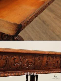 RJ Horner Anti Renaissance Revival Griffin Carved Oak Writing Desk/Library Table