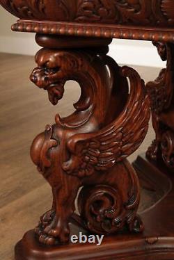 RJ Horner Anti Renaissance Revival Griffin Carved Oak Writing Desk/Library Table