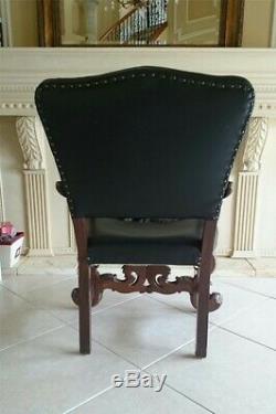 Rare Antique Hand-Carved Gilded Walnut Throne Chair Late 19th Century