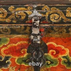 Rare Antique Trunk Painted Pine Iron Dragon Tibet Chinese Furniture 18th C