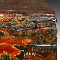 Rare Antique Trunk Painted Pine Iron Dragon Tibet Chinese Furniture 18th C