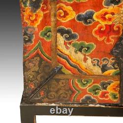 Rare Antique Trunk Painted Pine Iron Dragon Tibet Chinese Furniture 18th C