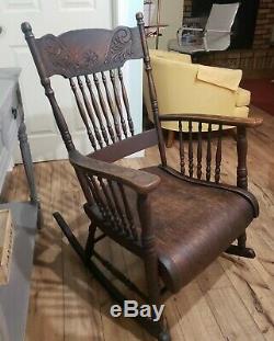 Rare Find Late 1800's Pressed Oak Antique Original Finish Rocking Chair