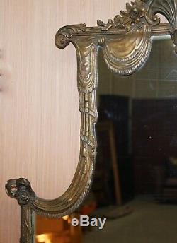 Rare Large Late 19th Century Giltwood Mirror French Shield Shape Acanthus Detail