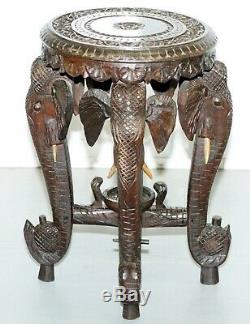 Rare Late 19th Century Anglo Indian Hand Carved Elephant Side Table Unique Model