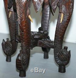 Rare Late 19th Century Anglo Indian Hand Carved Elephant Side Table Unique Model