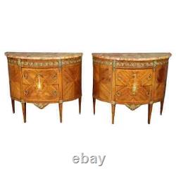 Rare Pair 19th Century French Louis XVI Style Breche D' Alep Marble Commodes