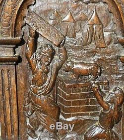 Rare Pair Late 16th Century German Carved Oak Panels Depicting Moses c1580-1600
