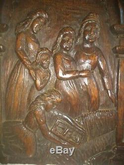 Rare Pair Late 16th Century German Carved Oak Panels Depicting Moses c1580-1600