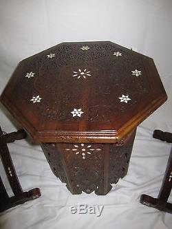 Rare Vintage Handcrafted 2 chairs & table Late 19th Mother of Pearl Wood Syrian