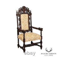 Renaissance Revival Antique Carved Oak Throne Armchair