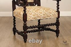 Renaissance Revival Antique Carved Oak Throne Armchair