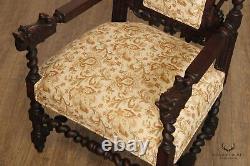 Renaissance Revival Antique Carved Oak Throne Armchair