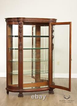 Renaissance Revival Antique Pair of Lion Carved Oak China Display Cabinets