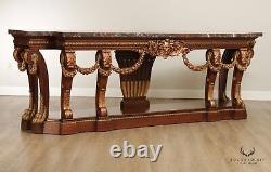 Renaissance Revival Monumental Gilt Carved Mahogany Marble Top Console Table