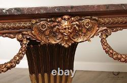 Renaissance Revival Monumental Gilt Carved Mahogany Marble Top Console Table