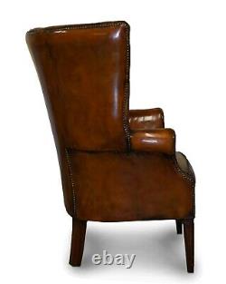 Restored Late Victorian Chesterfield Porters Wingback Armchair Brown Leather