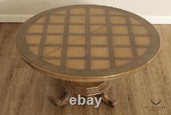 Rustic European Style Round Parquetry Top Pedestal Dining Table