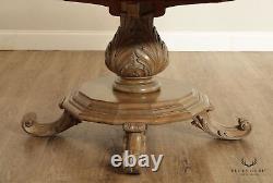 Rustic European Style Round Parquetry Top Pedestal Dining Table