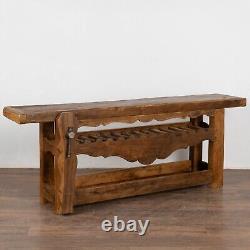 Rustic French Carpenter's Workbench Console Table with Wine Rack, circa 1890