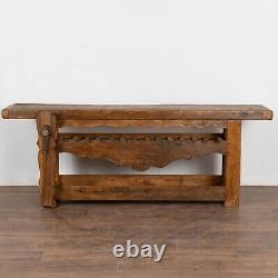 Rustic French Carpenter's Workbench Console Table with Wine Rack, circa 1890