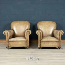 STUNNING LATE 19th CENTURY FRENCH PAIR OF LEATHER CLUB CHAIRS